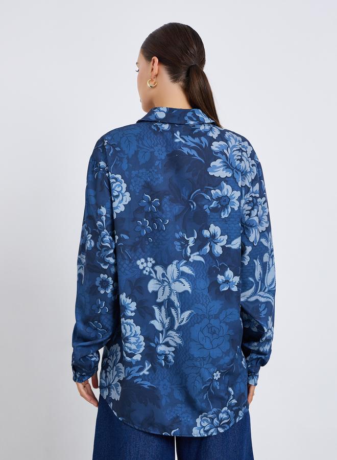 Styli Women Navy Floral Long Sleeve Shirt - Image 5